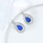 Aenu Big Colorful Shell Beads Earrings for Women Dangling Double Teardrop Beaded Geometric Fashion Jewelry Drop Earrings for Girls Gifts (Blue Teardrop)