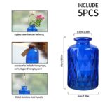 ELEGANTTIME Cobalt Blue Glass Bud Vase Small Flower Vase Mini Bottle with Cork Wire Handle Design Perfect for Deco Cafes, Office Table, Home and Garden(Set 5)