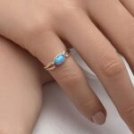 JEAN RACHEL JEWELRY 925 Sterling Silver Ring With Blue Oval Opal Boho Chic Vintage Look Hypoallergenic Nickel and Lead-free Artisan Handcrafted Designer Collection, Made In Israel