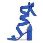 Elisabet Tang Women’s Sandals Chunky Heels For Lace Up Block Heels Open Toe Crisscross Strappy sandals Heel Sandals Fashsion Casual Prom Shoes For Women Royal Blue Size 8