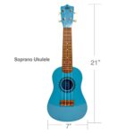 KaKo’o Music Pacific Blue Award Winning Soprano Ukulele – Metal Geared Tuners and Premium Nylon Strings – Guide Book Learn Easy Chords – Carrying Case & Ukulele Playing Strap (Pacific Blue)