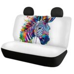 Semiouray Colorful Zebra Print Car Seat Covers 2pc Rainbow Cute Animal Zebras Front Seats & Rear Seat Cover Washable Breathable Vehicle Bucket Seat Protector, White