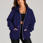 EFAN Women’s Hoodies Teen Girl 2023 Jacket Oversized Sweatshirts Casual Drawstring Winter Clothes Zip Up Y2K Hoodie with Pocket Navy Blue