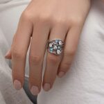 925 Sterling Silver Ring w/ 3 Blue Round Opal 4 White Round Cubic Zirconia Boho Chic Vintage Look Hypoallergenic Nickel and Lead-free Artisan Handcrafted Designer collection, Made In Israel