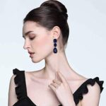 EVER FAITH Women’s Bridal Jewelry Square Oval Shape Crystal Teardrop Dangle Earrings Navy Blue Black-Tone