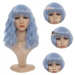 Ariqutba Blue Wig Pastel Short Blue Wigs for Women Wavy Bob Blue Wigs with Bangs Synthetic Cosplay Light Blue Wig for Girls Halloween Party Colorful Wigs(14 Inch, Light Blue Wig)