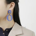 RUOFFETA Acrylic Rectangle Earrings, Fashion Acrylic Square/Oval/Hoop Statement Drop Earrings for Women girls(Royal Blue Oval)