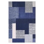 RUGSREAL Large Modern Machine Washable Area Rug Low-Pile Non-Slip Stain Resistant Area Rug Contemporary Rug for Living Room, 8′ x 10′ Blue