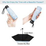 TradMall Mini Travel Umbrella, Portable Lightweight Compact Parasol with 95% UV Protection for Sun & Rain, Sky Blue