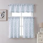 Chyhomenyc Anna White Blue Valances for Windows 14 Inches Long 1 Pieces, Light Filtering Soft 3D Embossed Textured Fabric Curtains for Bedroom Basement Small Windows, 56Wx14L Inches