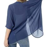 ADANIKI Women’s Short Sleeve Beachwear Sheer Chiffon Kimono Cardigan Solid Casual Capes Beach Cover up Blouse (Blue, XL)