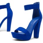 Shoe Land Womens SL-Cutesy Platform Heeled Sandals Open Toe Ankle Strap Block Chunky High Heel Dress Pump Party Shoes, Royalblue, Size 9.0