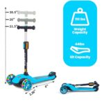 GLAMUP Kick Scooter for Kids Ages 3-14, 3 Wheel Scooter for Kids with LED Lights, Foldable Kids Scooter with Adjustable Height, Extra Wide Deck for Boys and Girls, Blue