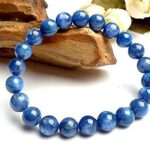 100% Natural Kyanite Gemstone Crystal Stretch Blue Round Bead Bracelet AAAA 8mm