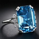 925 Sterling Silver Shiny Full Diamond Gemstone Ring Blue Cubic Zirconia Rings CZ Diamond Multi Row Ring Eternity Engagement Wedding Band Ring for Women (US Code 7)