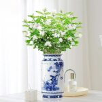 Qinlang 8.3 in Small Ceramic Vases for Flowers, Blue and White Flower Vase for Centerpieces