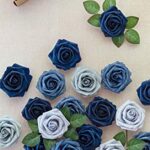 Ling’s Moment Artificial Flowers 3″, 25pcs Shades of Blue Flowers with Stem, Dusty Blue Roses for DIY Wedding Decorations Bouquets Centerpieces Boutonniere Floral Arrangements Bridal Shower