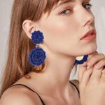 HSWE Statement Beaded Drop Earrings for Women Layered Bead Dangle Earrings (Blue)