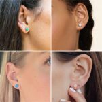 S925 Blue Opal Stud Earrings Round Cut Gemstone Solitaire Prongs Setting Sterling Silver Earrings For Women