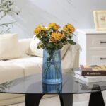 MARTAGE Blue Glass Vase for Flower, Small Glass Vase, Flower Vase for Bouquet, Modern Glass Vase, Ribbed Glass Vase for Living Room, Bedroom, Dinning Table, Office, Wedding, Centerpieces, 8-Inch