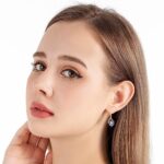 Austrian Crystal Hollow Teardrop Halo Drop Dangle Earrings for Women 14K Rose Gold Plated Hypoallergenic Jewelry (Light Blue)