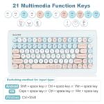 Cute Wireless Bluetooth Keyboard,Retro Typewriter Keyboard Wireless 2.4G/BT5.0/BT3.0,Portable Small Mini Keyboard with 84 Round Keys for iPad Mac PC Computer Laptop Desktop Tablet-Light Blue Colorful