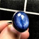 DUOVEKT 14mm Kyanite Crystal Ring 925 Silver Sterling, Top Natural Blue Kyanite Jewelry For Women Man Beads Cat Eye Gemstone Adjustable Ring AAAAA