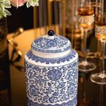 GaLouRo Blue and White Ginger Jar, Chinoiserie Vase, Small Chinoiserie Porcelain for Home Décor, Ginger Jar Vase Decor for Living Room, Shelf, Table, 8”H
