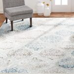 Home Dynamix Boho Andorra Transitional Damask Area Rug, Ivory/Navy Blue, 5’2″x7’2″