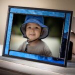 Blue Picture Frame Stained Glass Easel Back 4×6 Photo Display Horizontal Vertical Home Decor Graduation Gift for Women or Men Family Vacation Pic 324-46HV