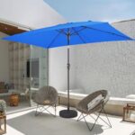 JEAREY 6.5×10 ft Rectangular Patio Umbrellas Outdoor Market Umbrella with Push Button Tilt and Crank, Table Umbrella 6 Sturdy Ribs UV Protection Waterproof for Pool Garden Deck, Royal Blue