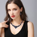 EVER FAITH Women’s Austrian Crystal Bridal Floral Teardrop Necklace Earrings Set Dark Blue Black-Tone 20.2”