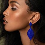 EVER FAITH Prom Ear Jewelry Rhinestone Crystal Rhombus Leaf Drop Pierced Earrings Royal Blue Blue-Tone