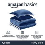 Amazon Basics Ultra-Soft Micromink Sherpa 3-Piece Comforter Bed Set, Full/Queen, Navy Blue, Solid