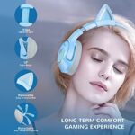 SIMGAL Blue Gaming Headset with Removable Cat Ears, Compatible with PC PS4 PS5 Xbox One(Adapter Not Included) Mobile Phones, with Surround Sound, RGB Backlight & Noise Canceling Retractable Microphone
