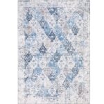 PureCozy Floral Area Rug 3×5 Entryway Rug Washable Kitchen Rug Low Pile Door Mat Vintage Carpet Retro Accent Throw Rug Blue Multi Distressed Rug for Living Room Office Dining Room Bedroom