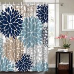 ArtBones Navy Blue Shower Curtain 72x72inch Blue Dahlia Flower Shower Curtain Bathroom Decor, Polyester Fabric Bath Curtain