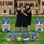 2024 Graduation Yard Sign Yard Decorations Congrats Graduation Lawn Signs 2024 Grad Yard Signs with Stakes for Outdoor Congrats Graduation Party Decoration Supplies (Blue)