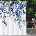 YiarTaan Shower Curtain Blue Eucalyptus Shower Curtains for Bathroom, Watercolor Leaf Shower Curtain Sets Waterproof Plant Shower Curtain Leaves Fabric Cloth Bathroom Curtains 72×72 inch with Hooks