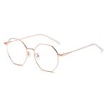 Gleyemor Blue Light Glasses for Women Men Vintage Octagonal Metal Frame Computer Glasses (Rose Gold)