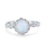 Blue Apple Co. Halo Floral Art Deco Wedding Engagement Ring Created White Opal Round Cubic Zirconia 925 Sterling Silver, Size-7
