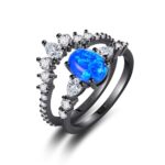 Fivavo Women’s Bridal Rings Sets 925 Sterling Silver 1.25ct Oval Cut Blue Opal Engagement Wedding Ring Set Cubic Zirconia Black Rings for Women Valentines Gifts Size 7