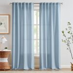 jinchan Curtains for Living Room Bedroom Linen Textured Curtains 96 Inches Long 2 Panels Farmhouse Curtains Casual Weave Back Tab Drapes Light Filtering Window Curtains Set Heathered Blue