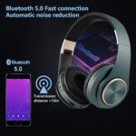 Wireless Bluetooth Headset Stereo On-Ear Headphones with Intelligent Noise Cancelling & 60 Hrs Working Time, Subwoofer Folding Headset for Cell Phone Laptop Game Tablet PC (Blue)