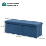 YITAHOME 43 Inches Folding 120L Storage Ottoman Bench, Velvet Footrest with 35mm high Elasticity Sponge seat and Metal Frame for Sturdiness- Holds Upto 680 Lbs (Navy Blue)