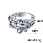 FZO 925 Sterling Silver Womens Geometric Two-Tone Gemstone Jewelry Unique Sapphire Diamond Wedding Ring Multi Row Ring Eternity Engagement Ring Blue Crystal Promise Ring Party Ring (9)