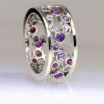 Ladies 925 Sterling Silver Hollow circle zircon Ring Shiny Half Full Diamond blue rose purple gemstone Rings Multi Row Ring Eternity Engagement Wedding Band coktail Ring for Women ST.134 (purple, 10)