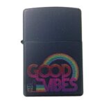 Zippo Custom Lighter – Dark Blue Matte Good Vibes Rainbow Thumbs Up