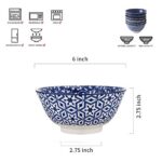 Selamica Blue and White Porcelain 20oz Cereal Bowl Set – Set of 6, 6 inch Soup Bowls, Ceramic bowls for Cereal, Soup, Salad and Pasta, Vintage Blue, Gift Pack