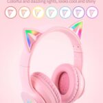 ONITOON Cat Ear Bluetooth Headphones with Micphone for Kids & Adults, LED Light Up Wireless HI-FI Sound Quality, Over-Ear Headphones with Volume Control for iPhone/iPad/Laptop/PC(55H Play Time)